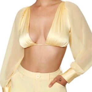 WeWoreWhat Puff Sleeve Tie Back Top